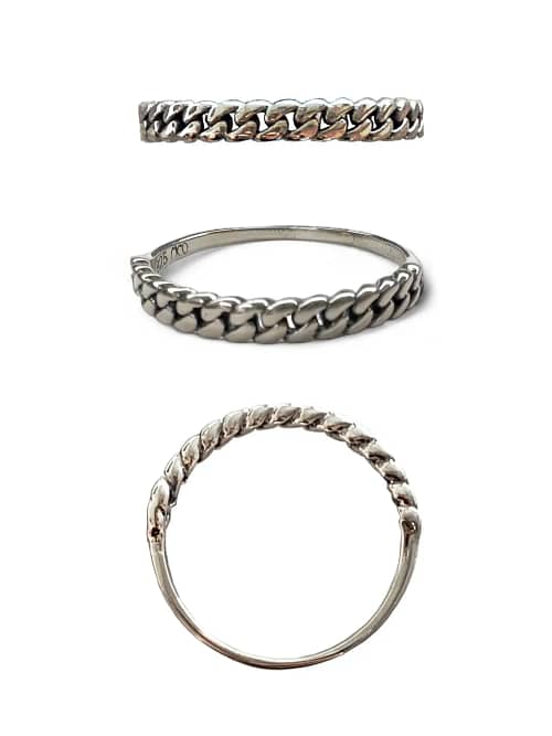 sterling silver stack ring with chain link look. Ocean safe.